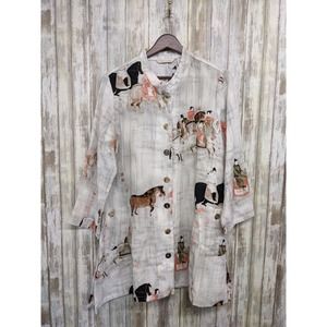 Soft Surroundings Women's Large Song Dynasty Asian Button Up Blouse Tunic Top